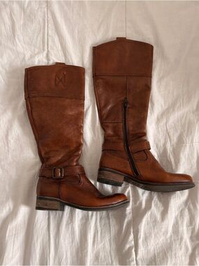 Aldo Cognac Leather Mid-Calf Riding Boots
